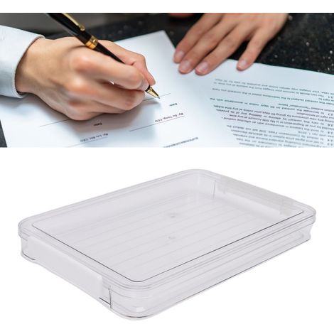 Lot de 2 boîtes de rangement plates en plastique avec couvercles à fermeture, organisatrices de documents transparentes, empilables et portables, pour documents au format A4. (1/3)