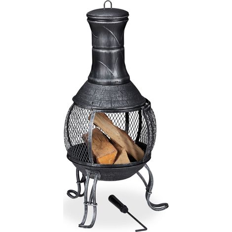 Relaxdays brasero mexicain, tisonnier, gril en bois, pare-étincelles, jardin, terrasse, antique, brasero, H 89 cm, gris (1/5)