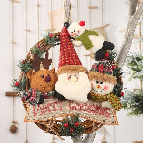Guirlande de Noël pour porte d'entrée, nouvelles décorations de Noël, guirlande de fleurs artificielles, guirlande en rotin, pendentif en forme de bonhomme de neige/d'élan, décoration de Noël, pour dé (1/5)