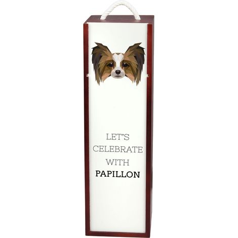 Papillon, Spaniel Continental - caja de vino geométrica con foto e inscripción de Art-Dog (1/5)
