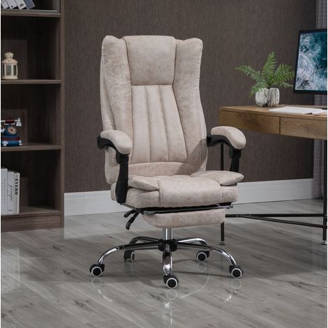 Silla de oficina ergonómica, reclinable 135°, reposapiés plegable, tapizado en microfibra beige (1/5)
