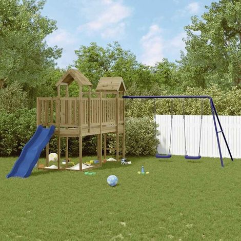 Aire de jeux extérieure : Aire de jeux d'extérieur bois de pin imprégné jeu extérieur enfant, aire de jeu jardin, balançoire enfant , pour jardin, usage domestique , enfant 3-8 ans (1/5)