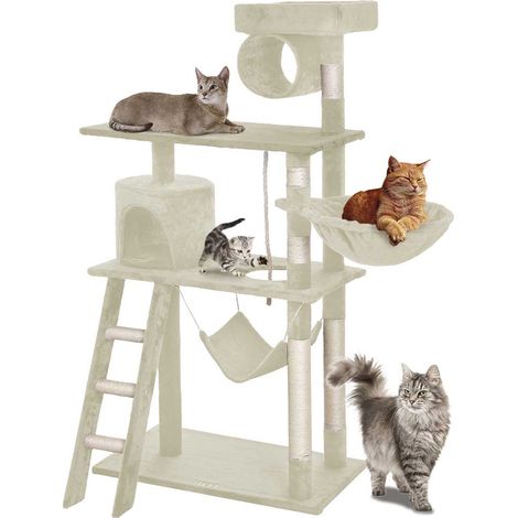 Albero Tiragraffi per Gatti Parco Giochi Cuccia Graffiatoio gatto 142cm Beige (1/5)