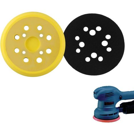1 pièce 125mm Plateau de ponçage, Rond Disques de Ponçage à 8 Trous patin PU, pour ponceuse Plateau ponçage souple Remplacer (Jaune) (1/5)