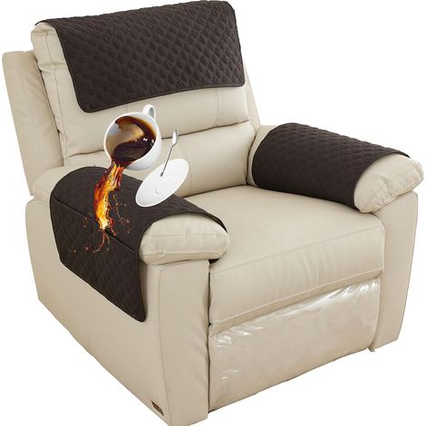 Lot de 3 housses pour accoudoirs de canapé, housse d'appui-tête pour fauteuil inclinable, housse de fauteuil avec poches, protection matelassée antidérapante pour canapé et fauteuil. (1/5)