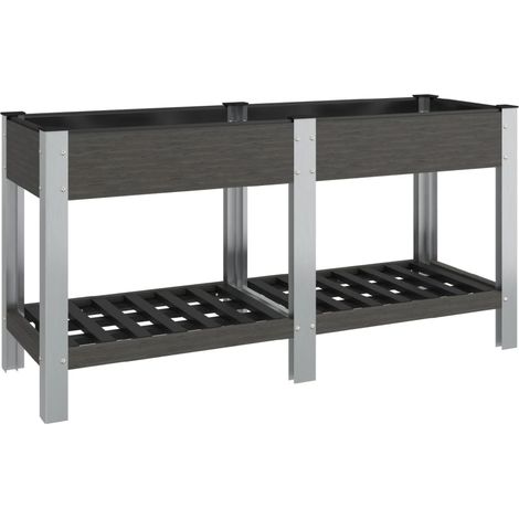 Fioriera rialzata per piante fiori patio o giardino con ripiano 150 x 50 x 75 cm WPC grigio 020039773