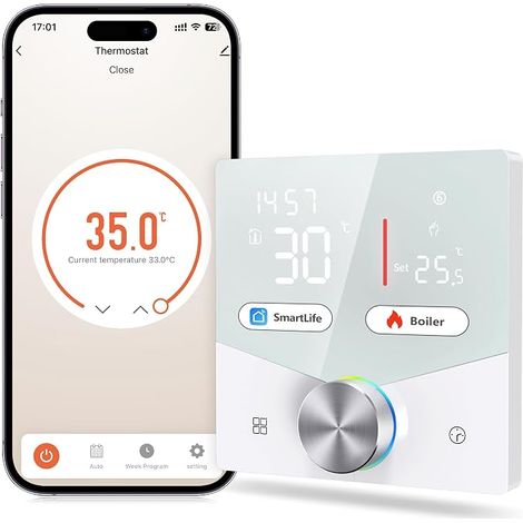 WiFi Smart Thermostat for Gas Boiler, Programmable Room Thermostat, Compatible with and, Voice and Remote Control, Energy Saving 5A (1/5)