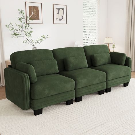 Divano modulare lineare 3 posti in ciniglia verde, 253 x 88 x 88 cm, cuscini inclusi REDOM (1/5)