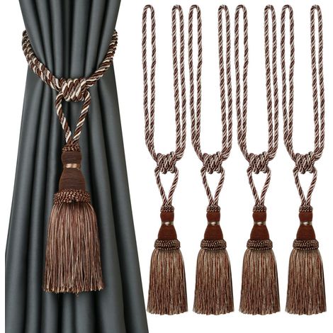 4 Embrasses rideau avec pompons, polyester tissé main, 63x67cm, pour salon chambre