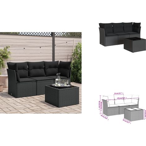 Salon de jardin 4 pcs avec coussins noir résine tressée - Ensemble Salon De Jardin - Mobilier De Jardin - Salon D'extérieur - Résine Tressée - Rotin Synthétique (1/3)