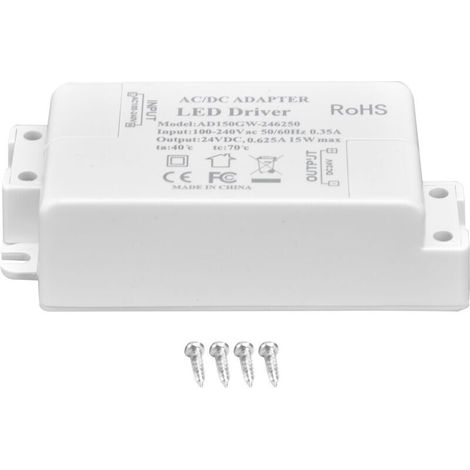 Pilote de LED DC24V 0,625A 15W, lampe à monter soi-même, transformateur de pilote de LED basse tension AC 100-240V