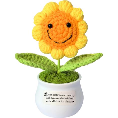 Vase Tournesol au crochet Cadeau Journée des Maîtres Oeillet Femmes Hommes Noël Anniversaire Coeur tricoté Souvenir Thanksgiving Graduation (Tournesol) (1/2)