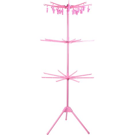 Étendoir à linge pliable Pink Cat séchoir vertical rotatif 3 niveaux pinces incluses stable balcon buanderie rose design compact (1/5)