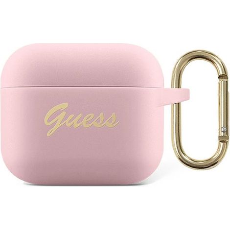 Funda Guess GUA3SSSI para AirPods 3, rosa/rosa, silicona, estilo vintage.