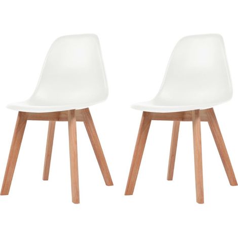 Chaise plastique blanc et pieds hévéa massif Jhay - Lot de 2 (1/4)