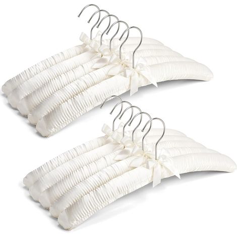 Lot de 10 grands cintres rembourrés en satin ivoire — 17 pouces, antidérapants — Idéaux pour pulls, robes en soie, robes de mariée et cachemire. (1/5)