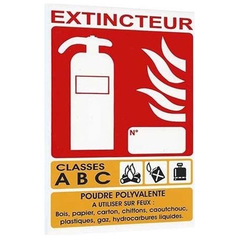 Panneau signalétique extincteur ABC 100x150mm – PVC M1 – Conforme EN3 et NF X08-003 – Pour feux solides, liquides et gaz – Securitegooddeal (1/2)