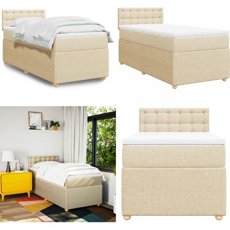 Giroletto a Molle con Materasso Crema 90x200 cm inTessuto - Materasso a molle insacchettate - Letto a molle