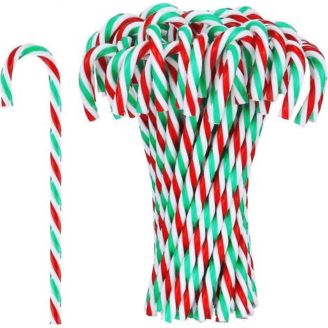 Weihnachtliche Zuckerstangen aus Kunststoff, Christbaumschmuck zum Aufhängen für Weihnachtsfeiern und als Gastgeschenk (rot, grün und weiß, 42 Stück) bd (1/5)