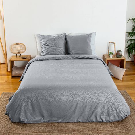 sweeek - Wendebettwäsche-Set aus Polyester mit Zebradruck, 2 Plätze, grau - 260 x 240 cm