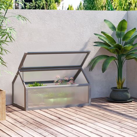 Mini serra, casetta compatta per piante realizzata in legno, pannelli in policarbonato, apertura di ventilazione, 90L x 52W x 49,5H cm, grigio (1/5)