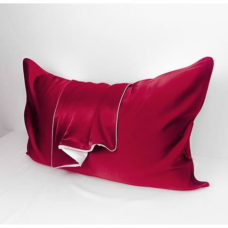 MINKUROW Funda de Almohada - 100% Seda de Morera Natural - para Cabello y Piel - 19 mm Seda por una cara - 2 unidades, Seda, Estándar 48x74cm Burdeos (1/5)