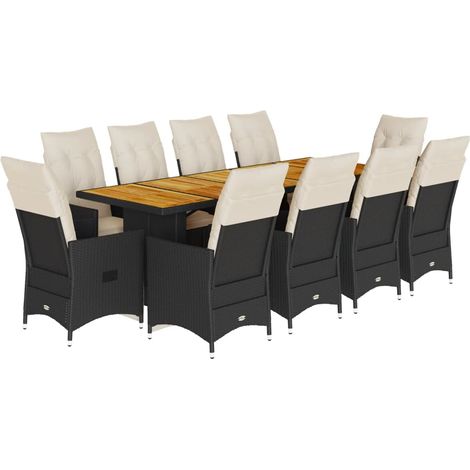 Set da Bistrò da Giardino 11 pz con Cuscini Nero in Polyrattan vidaXL (1/5)