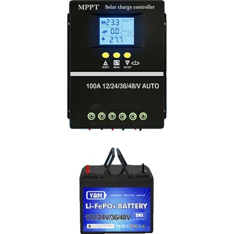 Controlador de carga solar, tecnología MPPT, pantalla LCD, 100 A, batería de 12 V, 24 V, 36 V y 48 V. (1/2)