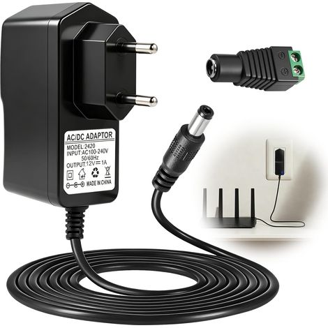 12V 1A Alimentation Chargeur AC 230V vers DC 1000mA 1A 0,5A avec 5.52.5mm Transformateur AC/DC Universel avec LED Adaptateur pour Bandes LED Routeurs CCTV Caméra et Autres Digicode Électroniques (1/5)