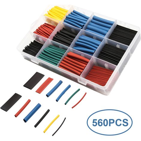Lot assorti de 560 pièces de gaines thermorétractables H-eat 2:1, manchons isolants électriques pour câbles, avec boîte de rangement, format portable (1/5)