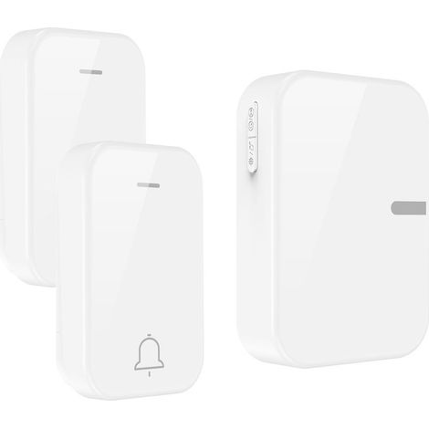 Wireless doorbell, waterproof, for outdoor and indoor use, battery-free, 2 transmitters, 1 receiver, 150m range (white) (1/5)