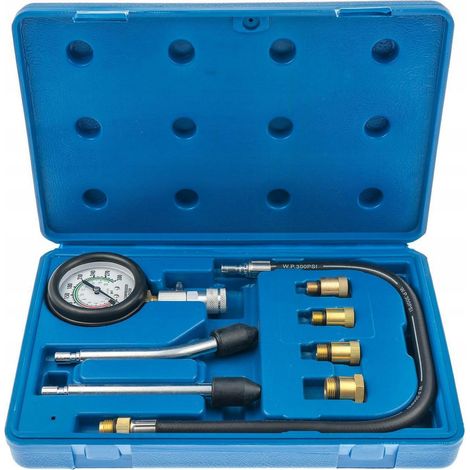 Comprobador de Compresión 8 Piezas para Motores Gasolina , Compresímetro 0-21 Bar con Adaptadores M10-M18 ,herramienta indispensable para talleres y aficionados a la mecánica (1/4)
