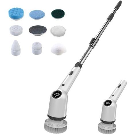 Brosse Electrique Nettoyage Rotative, Messages Vocaux Brosse Perceuse Nettoyage sans Fil avec 8 TêTes De Brosse, Electric Spin Scrubber avec PoignéE RéGlable De 137cm pour Salle De Bain Cuisine