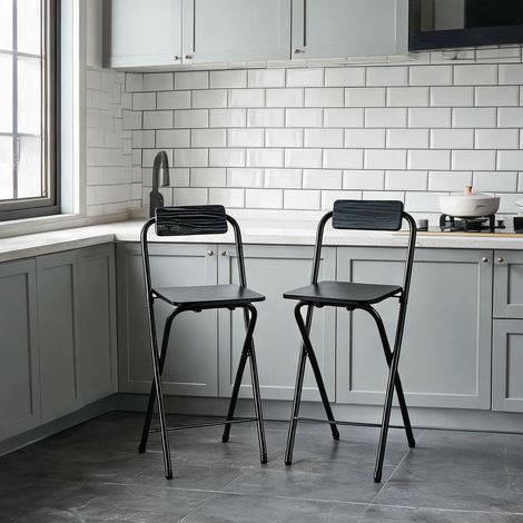 Set de 2 tabourets de bar hauts pliants noirs avec dossier (1/5)
