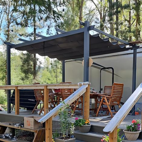 PURPLE LEAF Pergola Aluminium pour Terrasse Extérieur, Toit Coulissante, Pavillon De Jardin, 4 x 3 m, Gris