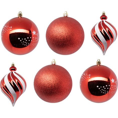 Déco de sapin Lot de 6 Boules de Noël D 10 cm - Rouge et Blanc - Feeric Christmas (1/5)