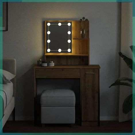Coiffeuse - 857024 - chêne artisanal - avec LED - 86,5x35x136 cm (1/5)
