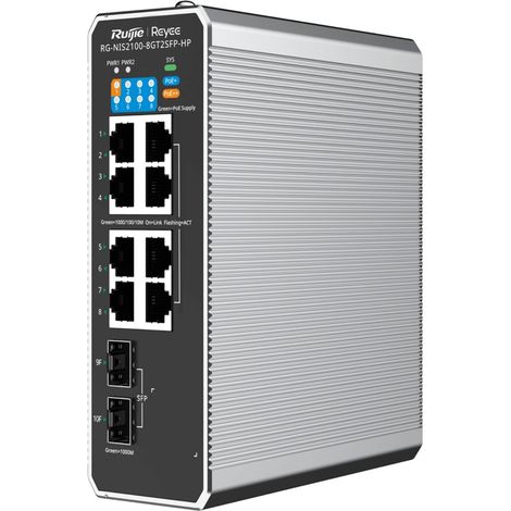 Ruijie Networks RG-NIS2100 Gestionado L2 Gigabit Ethernet (10/100/1000) Energía sobre Ethernet (PoE) Negro, Acero inoxidable (1/5)