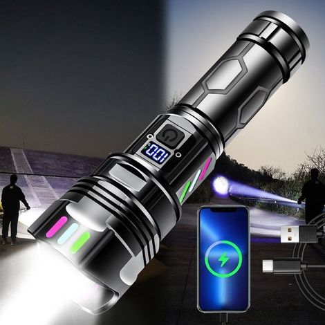 Torcia a LED ultra luminosa da 500.000 lumen, luce da lavoro ricaricabile tramite USB, batteria inclusa. (1/4)