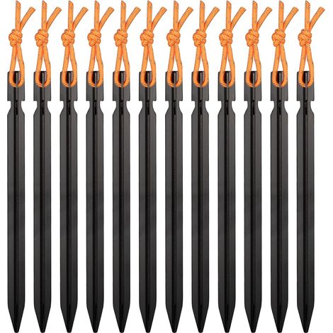 12 piquets de tente, piquets de tente robustes en forme de Y pour l'extérieur, la plage et la randonnée (noir)