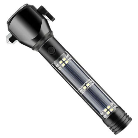 Lampe de poche solaire rechargeable avec alarme de boussole de couteau de marteau magnétique (1/5)