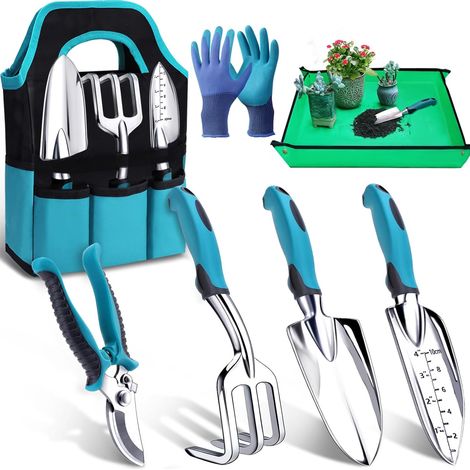 Kit à Outils de Jardinage, 7 Pièces Outil Jardinage, Ensemble Cadeau de Jardin Résistant à la Rouille avec Un Fourre-Tout de Rangement Durable, Cadeaux de Jardinage Idéaux pour Femmes et Hommes (1/5)