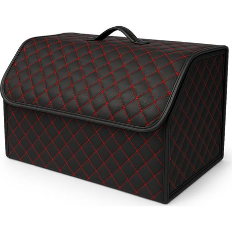 Luxuriöser Organizer aus Leder für den Kofferraum, faltbare Aufbewahrungsbox mit roter Naht, 55 x 30 x 30 cm
