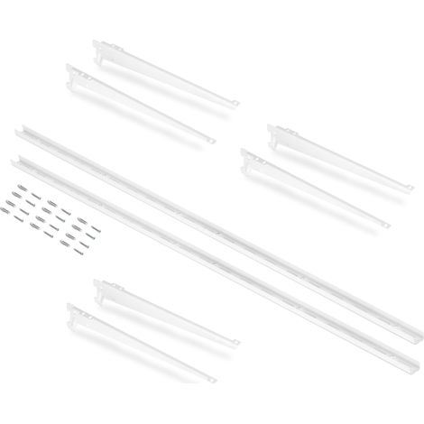 Emuca Kit para 3 estantes con sopores y perfiles de fijación a pared Jagmet, longitud 280mm, Acero, Pintado blanco -
