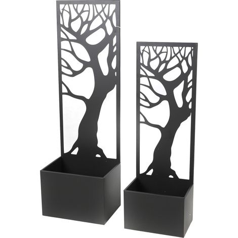 Set de 2 jardinières Panneaux Métal Design Arbre - 35x25xH110 et 30x20xH90cm - Extérieur Intérieur - Livraison gratuite