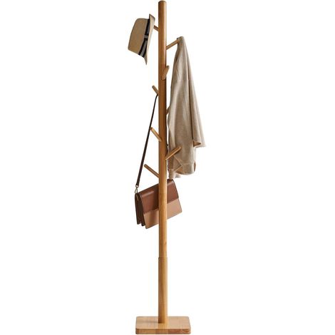 Portemanteau en Forme d'Arbre, Portant à Vêtements en Bois Massif, Hauteur 176CM, Support sur Pieds avec 8 Crochets, pour Manteaux, Chapeaux, Sacs, pour Entrée, 29×29×176CM Naturelle