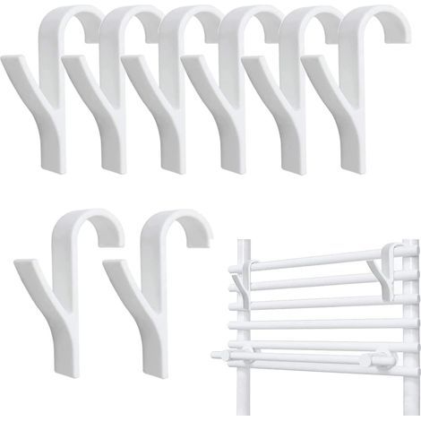 Pack of 8 Radiator Hooks, Bathroom Towel Rails, Towel Rails, Towel Hooks for Radiators, Towel Rail Hooks (White) (1/5)