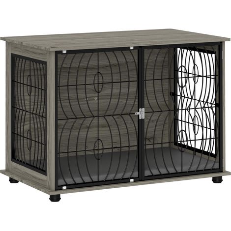 Cage de transport pour chien, niche, cage d'intérieur avec coussin, niche avec fenêtre, cage pour grands chiens, grise, 100 x 60 x 73,5 cm