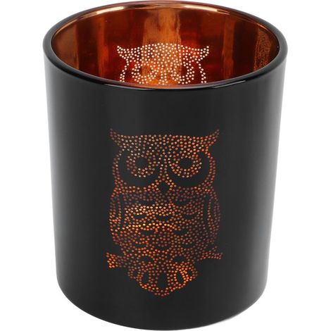 Bougeoir votif en verre hibou de nuit, Durable, inodore, en verre noir, photophore romantique pour la maison, le bureau et le Bar (1/5)