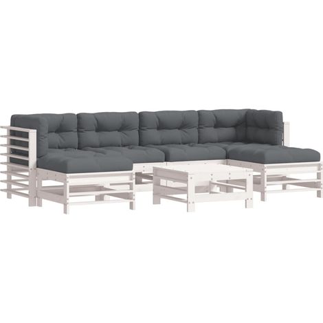 Maison Exclusive - Set Divani da Giardino 7pz con Cuscini in Legno Massello Bianco